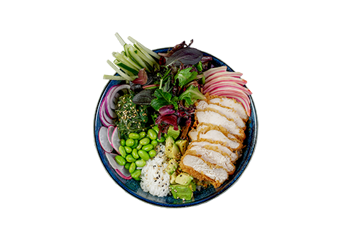 Pokebowl mit paniertem Hühnchen Pokebowl mit paniertem Hühnchen