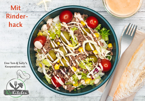 Salat des Monats <br> BiQ Burger <br> (mit Rinderhack) Salat des Monats <br> BiQ Burger <br> (mit Rinderhack)