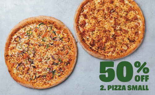 50 % Rabatt auf die 2. Pizza (S) 50 % Rabatt auf die 2. Pizza (S)