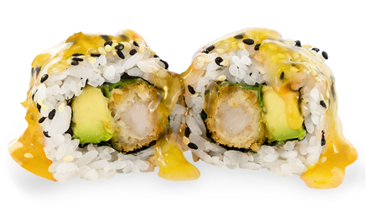 Crispy Ebi Roll mit Spicy Mango Sauce - 8 Stück Crispy Ebi Roll mit Spicy Mango Sauce - 8 Stück