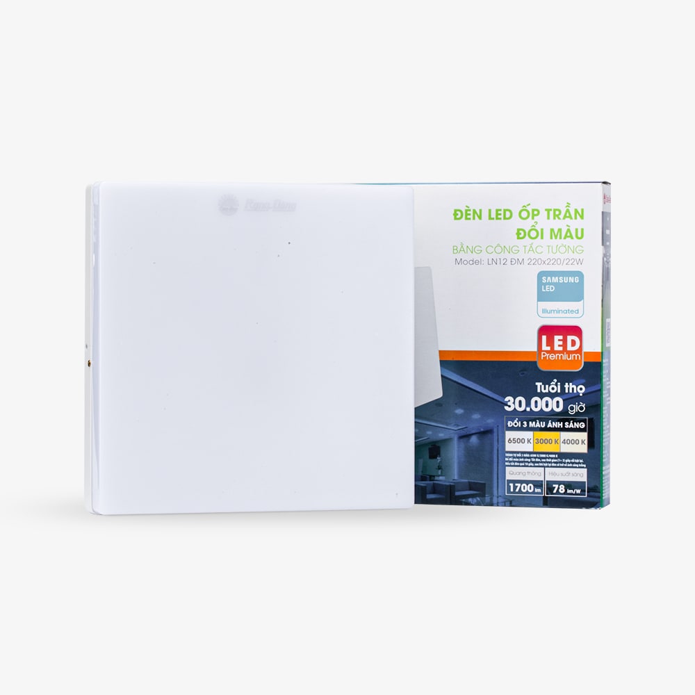 Đèn LED ốp trần vuông đổi màu LN12 đế nhôm 220x220/22W thumb 2