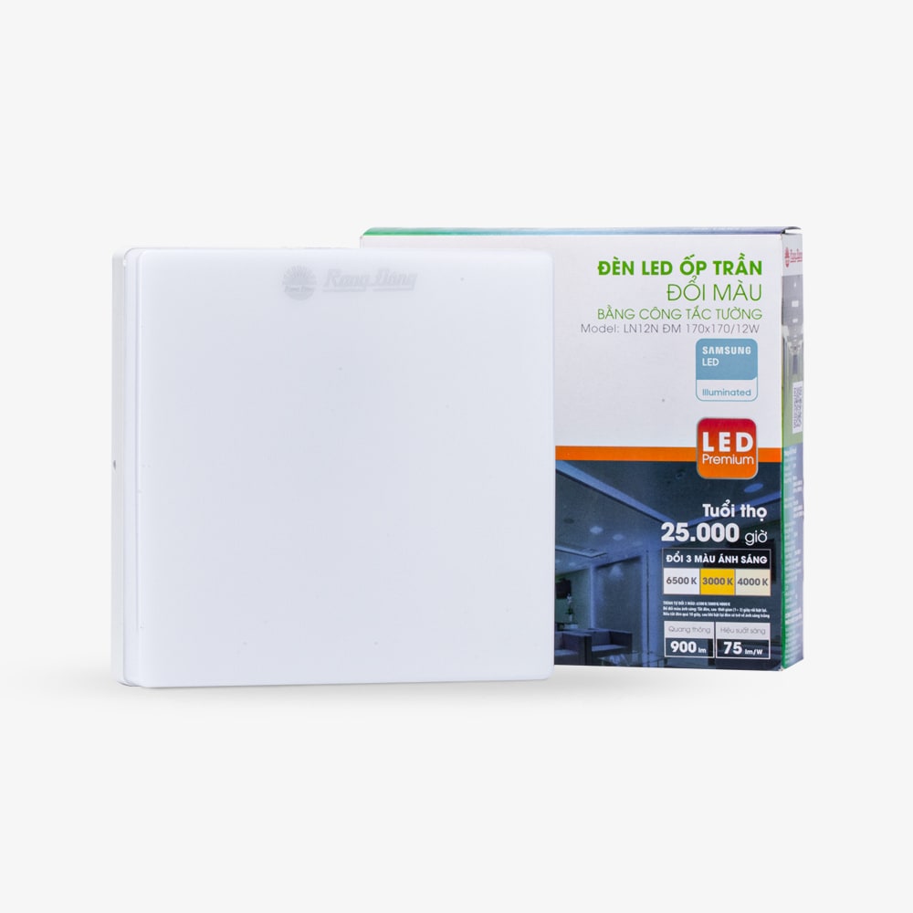 Đèn LED ốp trần vuông đổi màu LN12N đế nhựa 170x170/12W thumb 1