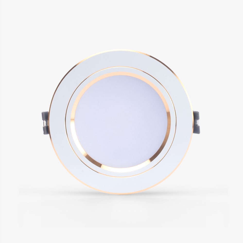 Đèn LED âm trần Downlight đổi màu AT10 viền vàng 90/10W