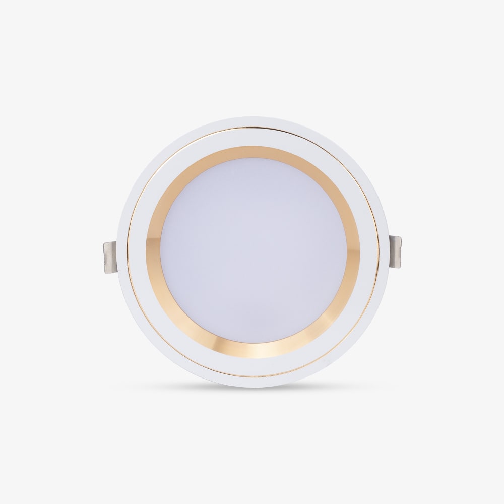 Đèn LED âm trần Downlight đổi màu AT26 viền vàng 110/10W