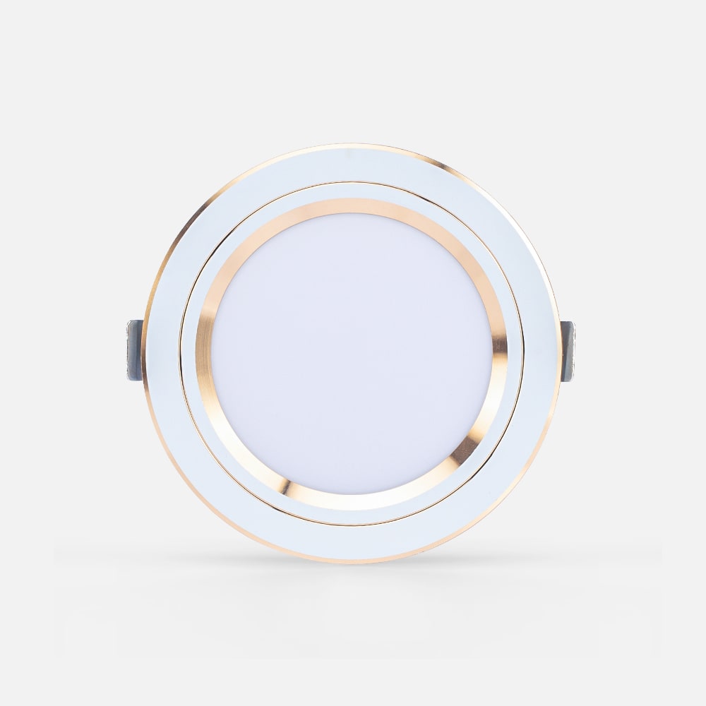 Đèn LED âm trần Downlight đổi màu AT20 viền vàng 90/8W