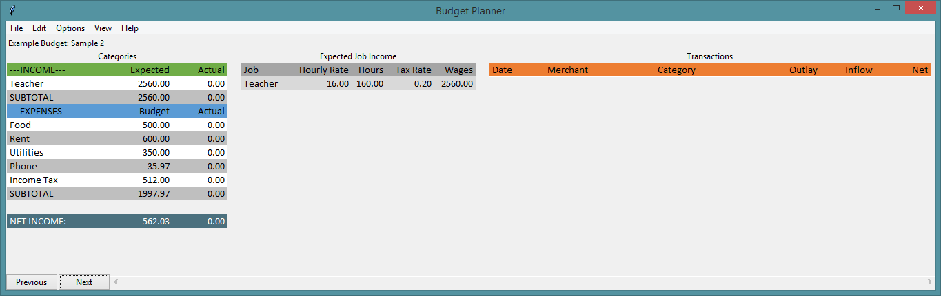 Sample 2 budget template.