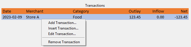 Transaction right click context menu.