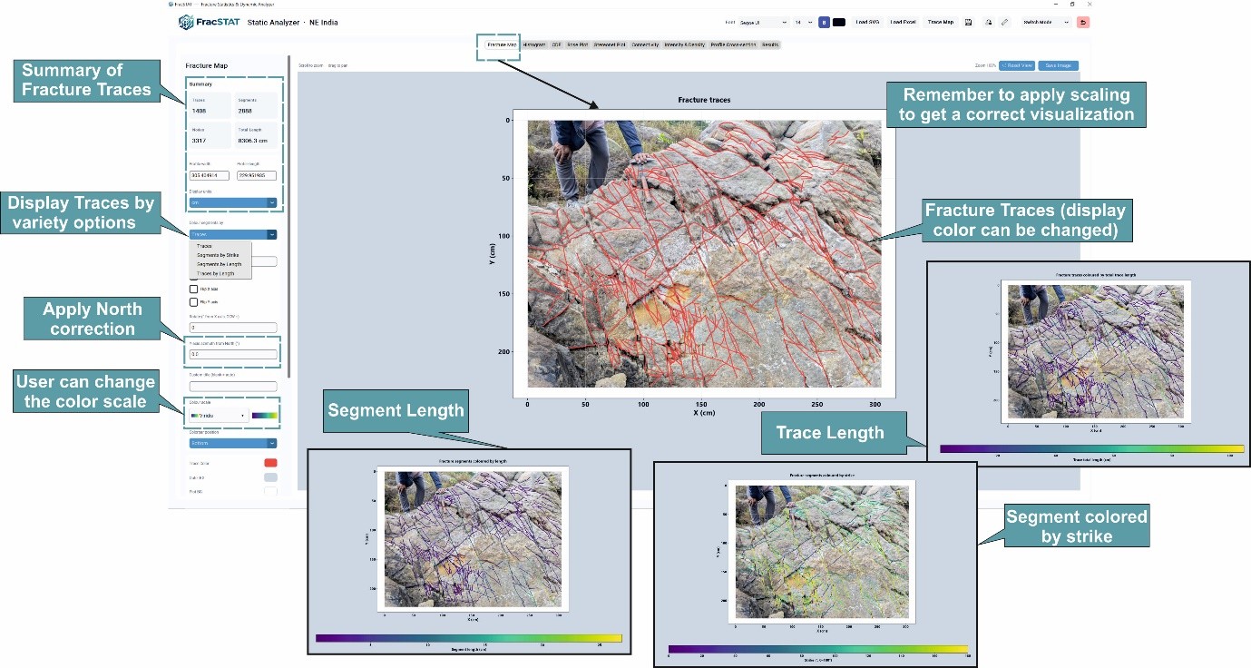 Fracture Map interface showing the spatial layout of digitized fracture traces