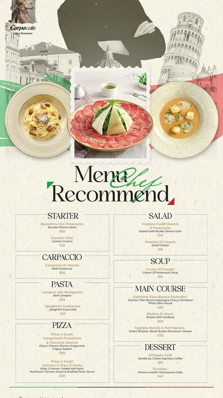 Carpaccio Italian Menu Menu project