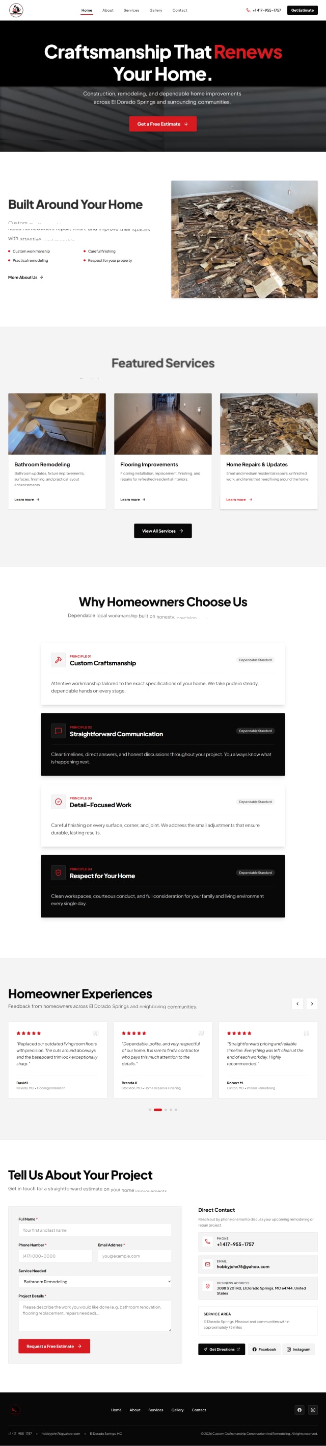 Custom Craftsmanship Construction website preview