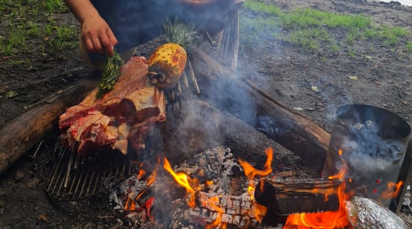 Large Argentine menu over open fire