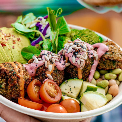 Falafel Bowl & Teriyaki Tempeh Burger øko