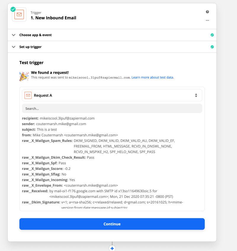 Send a test email to Zapier