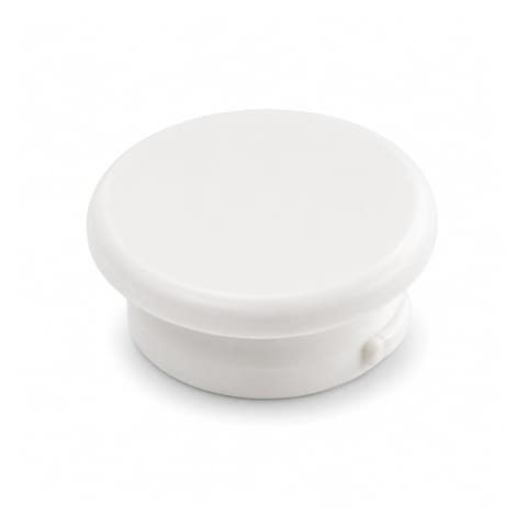 White plastic toilet seat hinge cover cap with a smooth rounded top on a white background.
