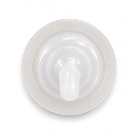 White plastic toilet cistern sealing washer with an integrated central plug on a white background.