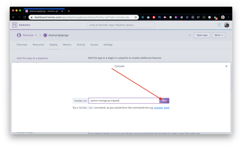 heroku dashboard console