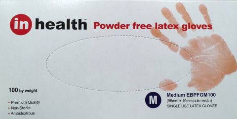 (Discontinued) Inhealth Powder Free Latex Gloves  (Box of 100)