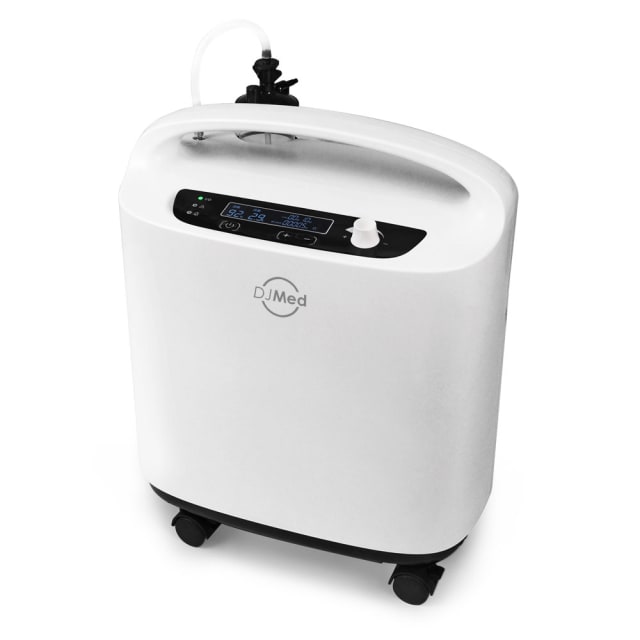 Front view of DJMed 5L Oxygen Concentrator at an angle