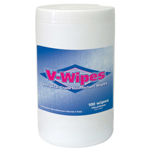 V-Wipes Hospital Grade Disinfectant Wipes (Canister of 100)