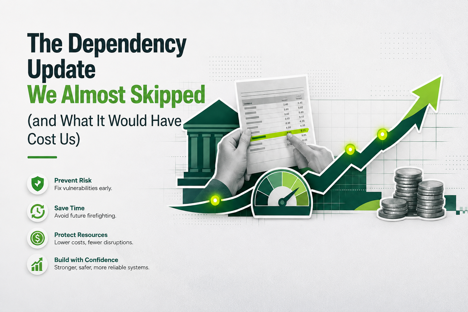 Dependency management dashboard showing update staleness and security advisory status