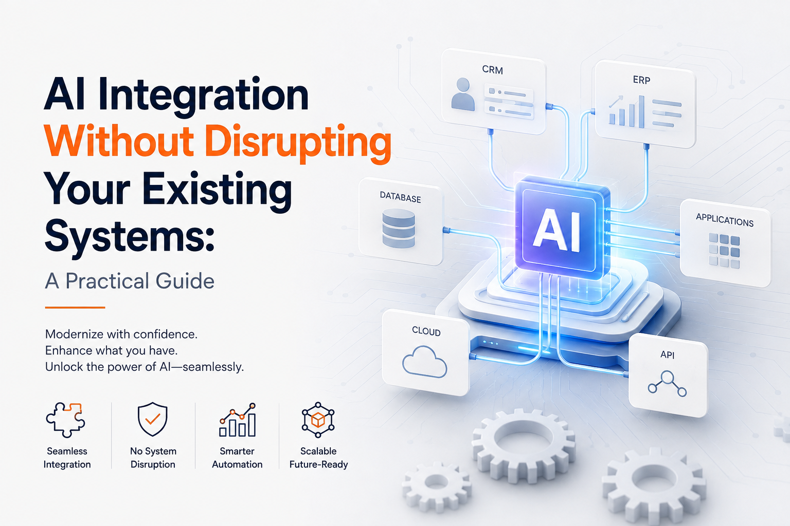 Diagram showing AI layered onto existing business systems via API connections