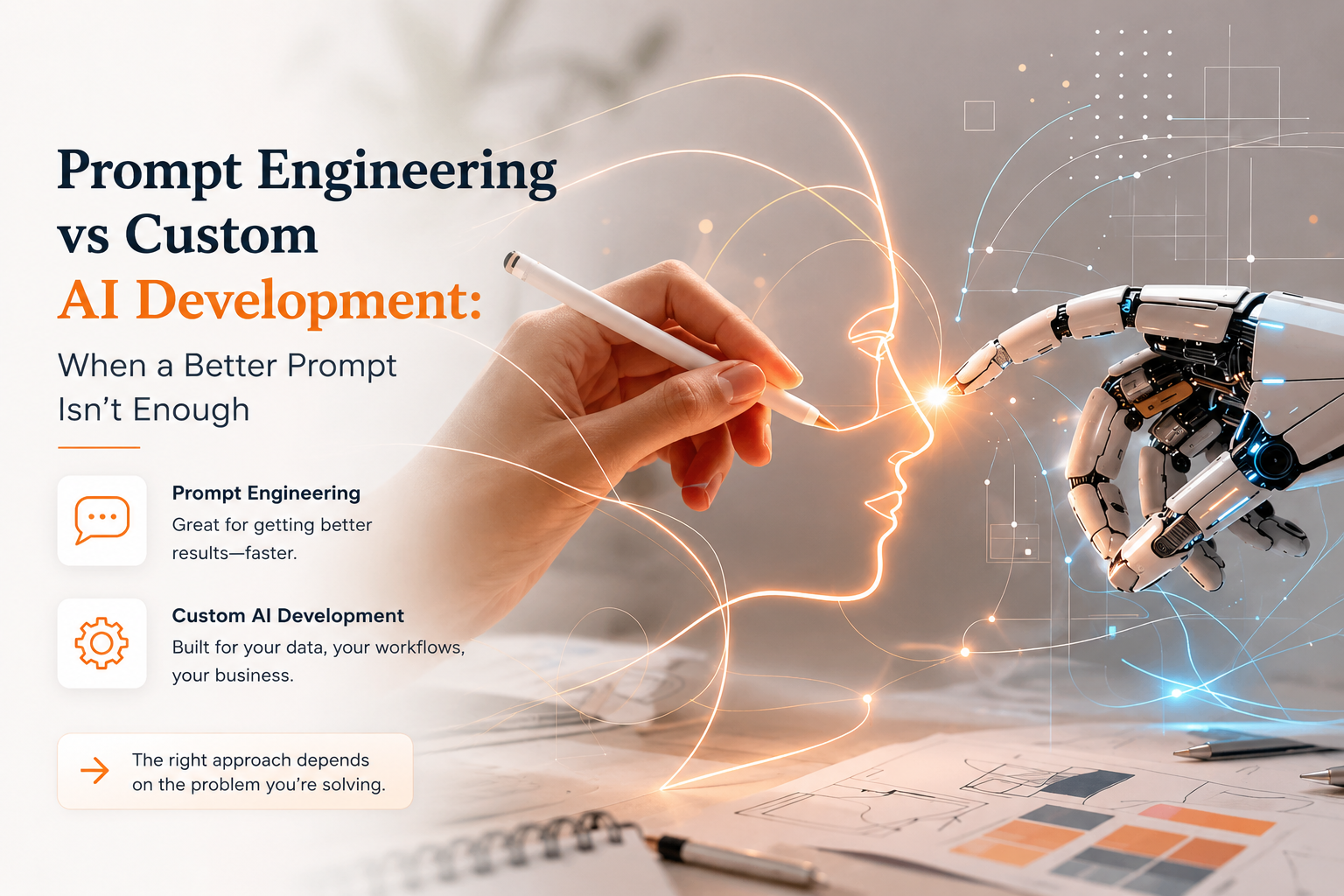 Diagram showing where prompt engineering solves a task versus where custom AI development is required