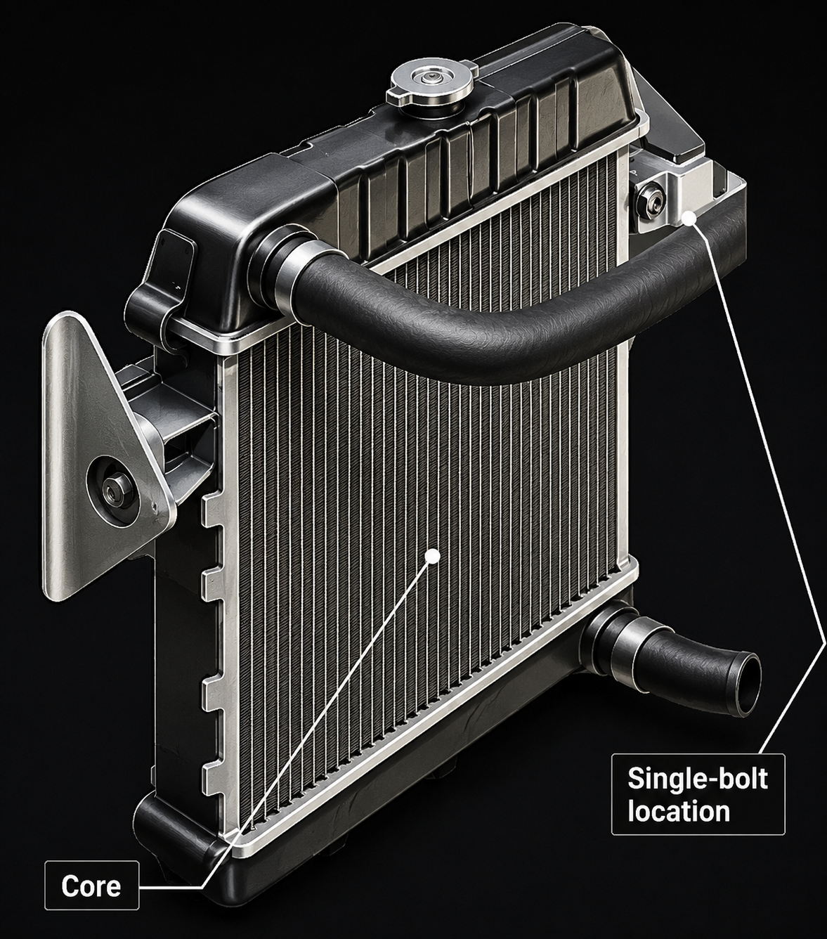 Car radiator core and single bolt location — AutoClinic