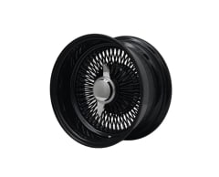 14X7 GLOSS BLACK 100 SPOKE STRAIGHT LACE WIRE STEEL WHEEL