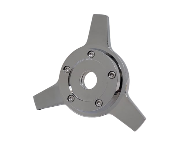 3 BAR KNOCK OFF SPINNER CAP (SUIT DECAL) LH CHROME PLATED