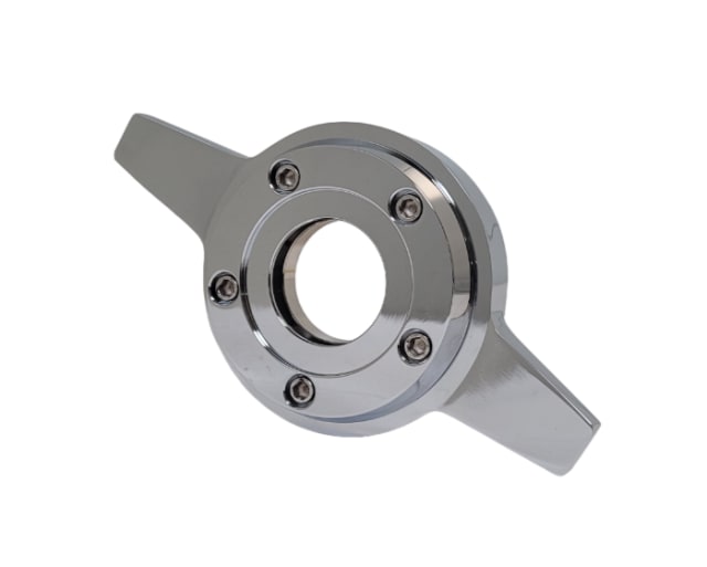 2 BAR KNOCK OFF SPINNER CAP (SUIT DECAL) LH CHROME PLATED
