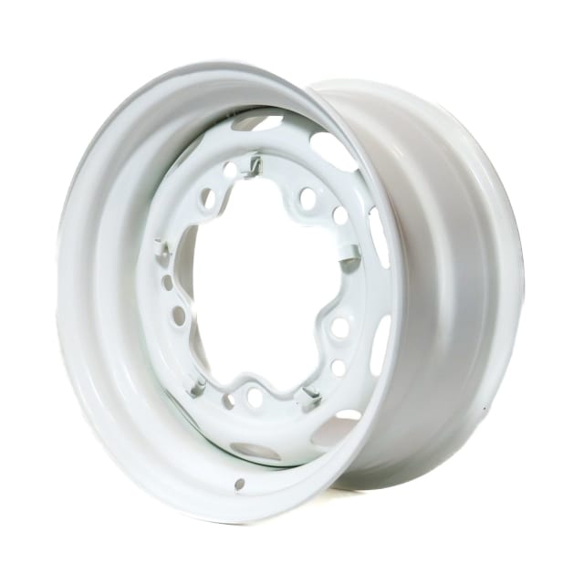 15X7 GLOSS WHITE SPEEDSTER STYLE STEEL WHEEL WITH 5" BACKSPACE. DEDICATED 5-205 PCD