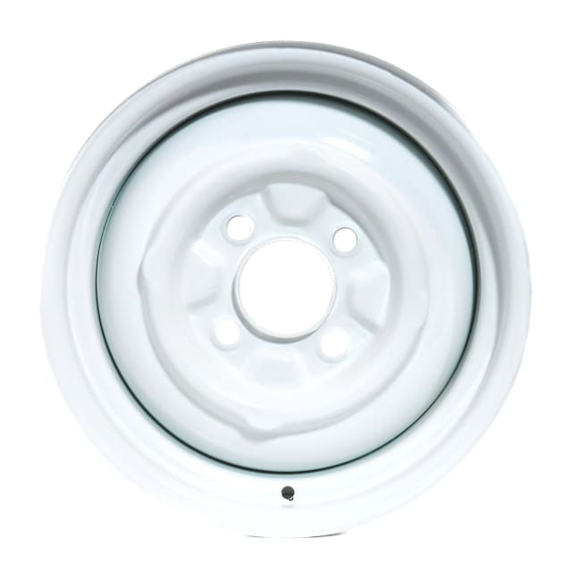 15X7 GLOSS WHITE SMOOTHIE STEEL WHEEL WITH 5" BACKSPACE. DEDICATED 4-130 PCD