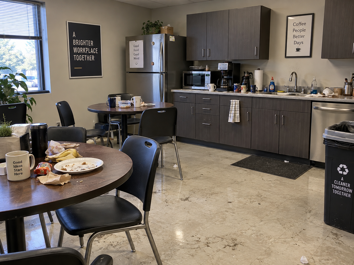 Commercial break room before professional cleaning