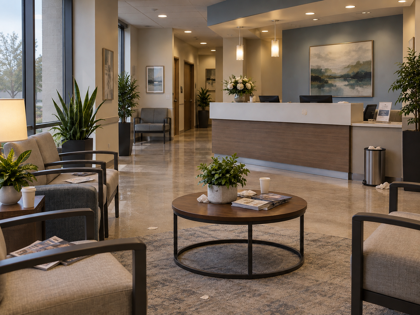Medical or reception area before professional cleaning