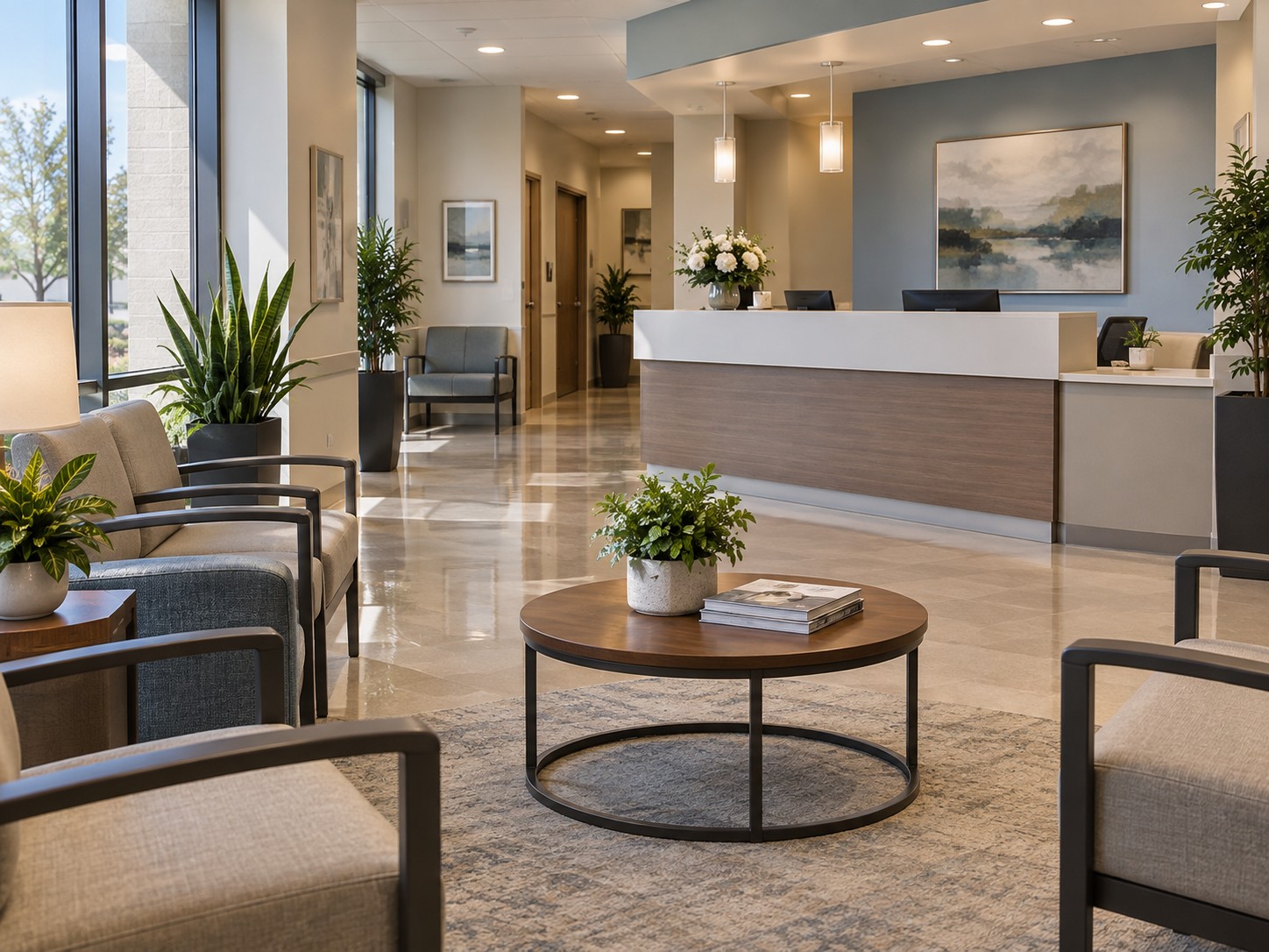 Medical or reception area after professional cleaning