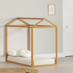 Cama de casa con luz, marco de cama Montessori de tamaño individual para  niños con rieles, cama de madera con estantes para niños y niñas, gris