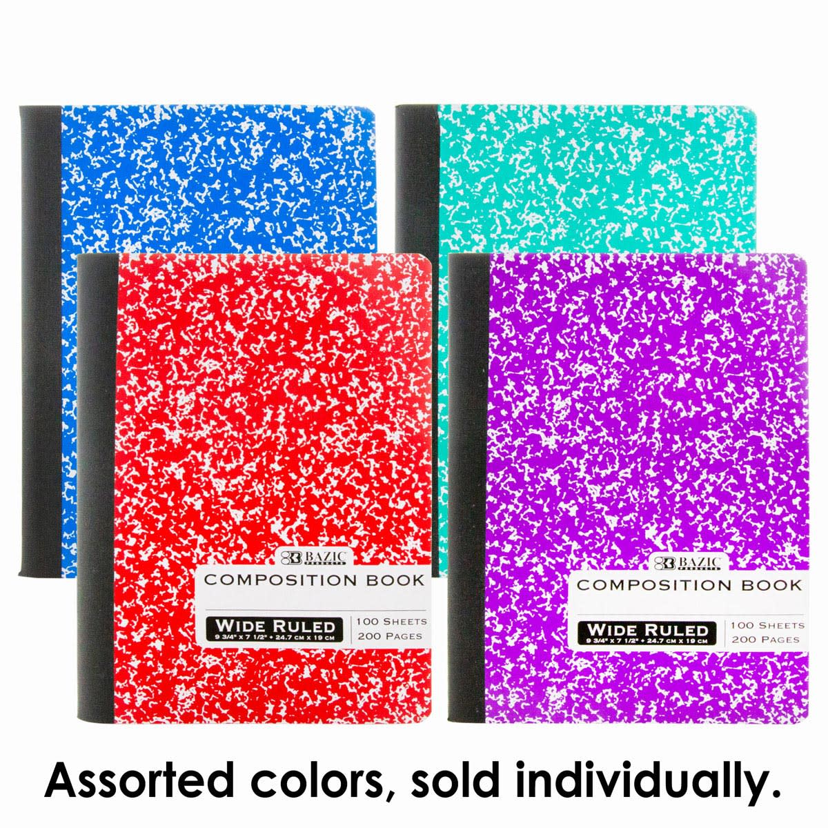 Wide Ruled Marble Composition Book - Assorted Colors (100 sheets)