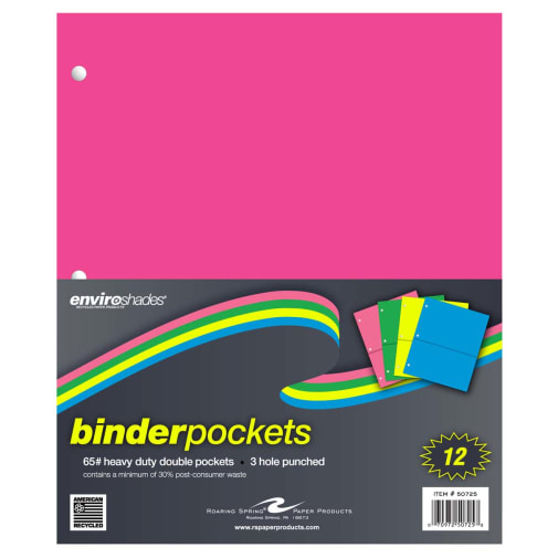 Binder Pockets 11" x 9" Assorted Neon Colors