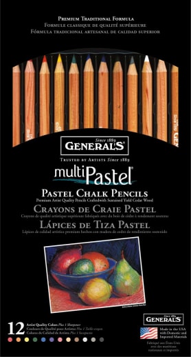 MultiPastel Chalk Pencils, 12 Assorted Colors plus 1 Little Red All-Art Sharpener