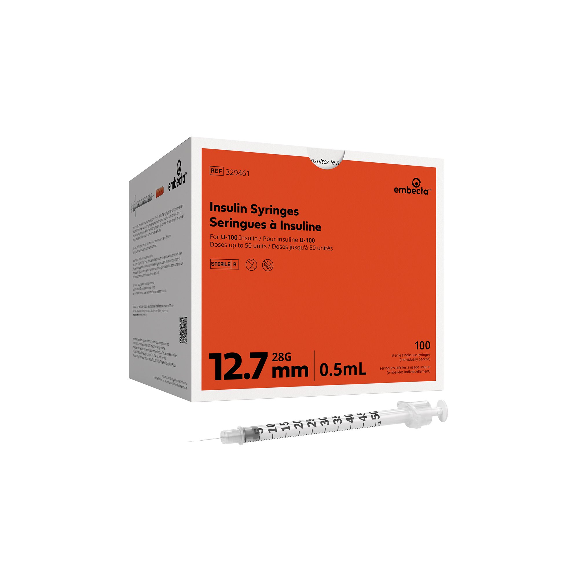 Lo-Dose Micro-Fine 0.5 mL Insulin Syringe with Needle, 28 Gauge, 1/2 Length MK 1371