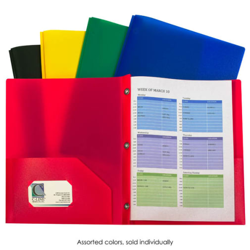 Two-Pocket Heavyweight Poly Portfolio Assorted, With Prongs