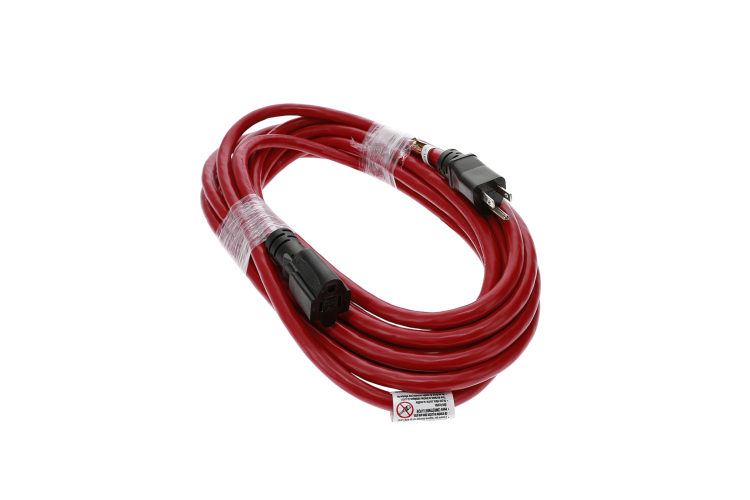 25ft 12/3 SJTW Red Extension Cord, Black Plug