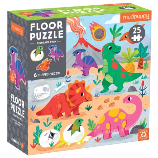 Mudpuppy Dinosaur Park 25 Piece Floor Puzzle with Shaped Pieces
