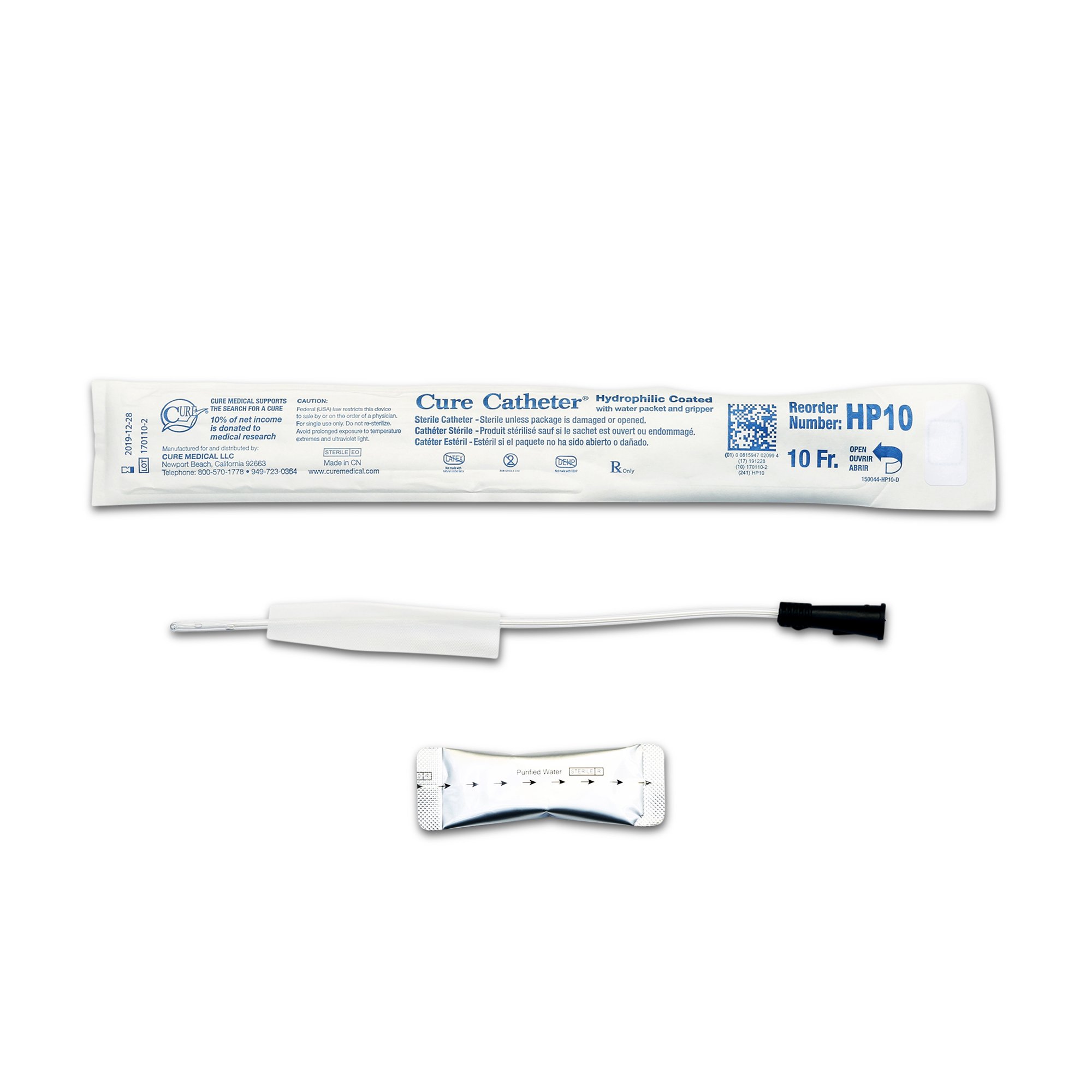 Cure Catheter Urethral Catheter, 10 Fr., Unisex, Straight MK 1067715