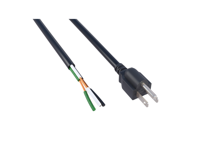 AC Power Cord, 5-15P to 3-Wire Open End, 18AWG, 6ft, Black