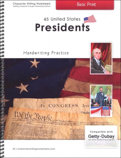 45 United States Presidents Character Writing Worksheets Italic Style Basic Print