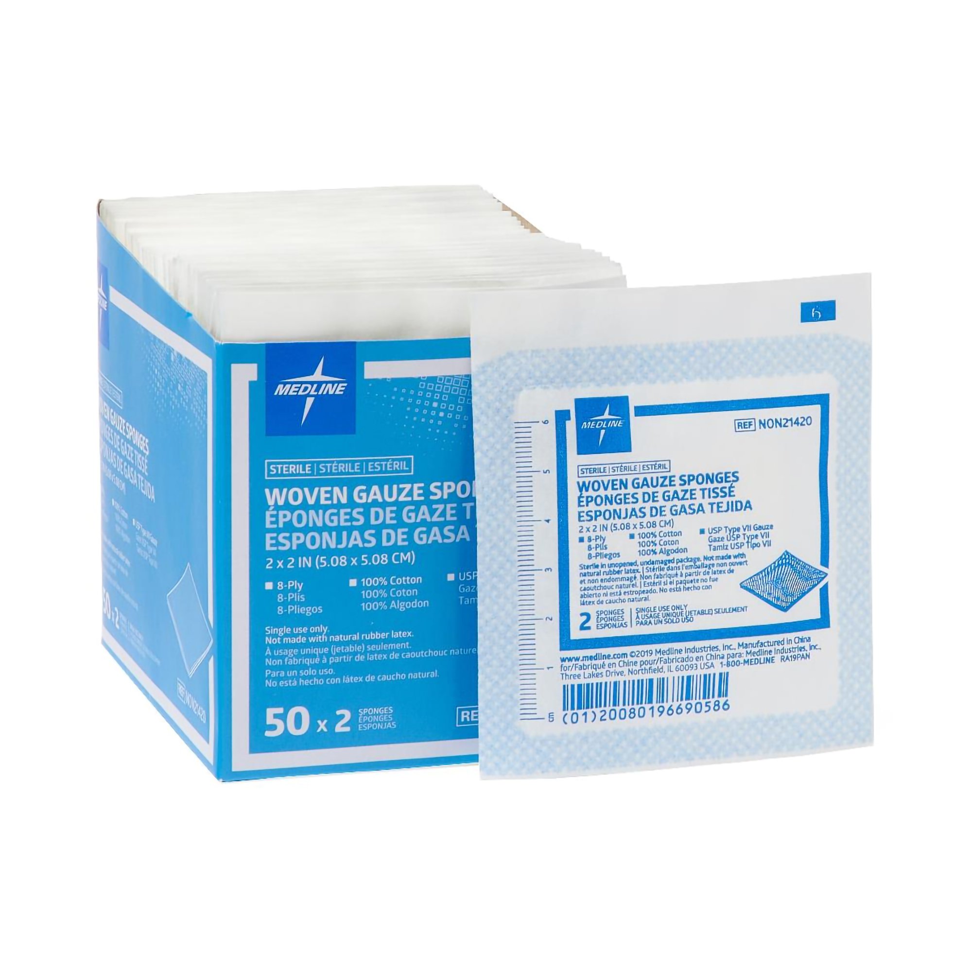 Medline Sterile USP Type VII Gauze Sponge, 2 x 2 Inch, 8-Ply MK 476019