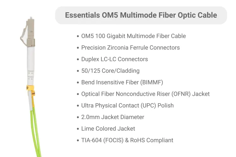 LC-LC 100 Gigabit Multimode Duplex 50/125 OM5 UPC Fiber Optic Cable, 3M