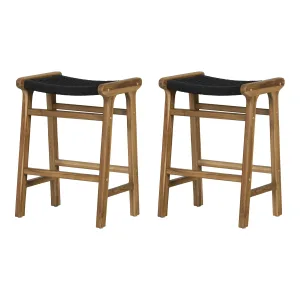 Woven Rope and Teak Counter Stool, Set of 2