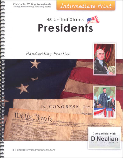 45 United States Presidents Character Writing Worksheets D'Nealian Intermediate Print